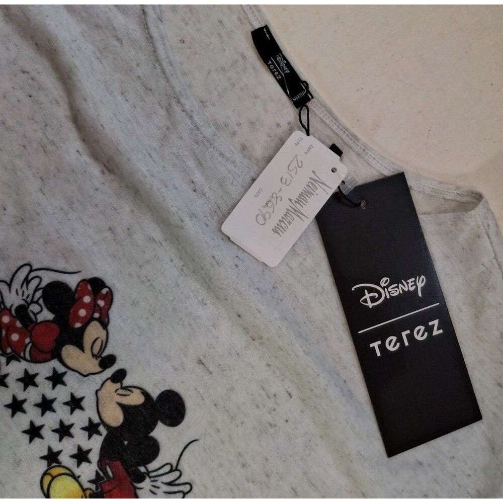 NWT Terez Disney Sz M Mickey And Minnie Mouse Kissing Top T-shirt Relaxed Linen - Picture 2 of 6